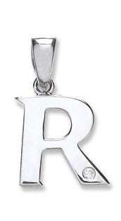 9ct White Gold 0.01ct Diamond R Initial