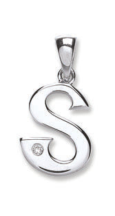 9ct White Gold 0.01ct Diamond S Initial