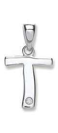 9ct White Gold 0.01ct Diamond T Initial
