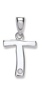 9ct White Gold 0.01ct Diamond T Initial