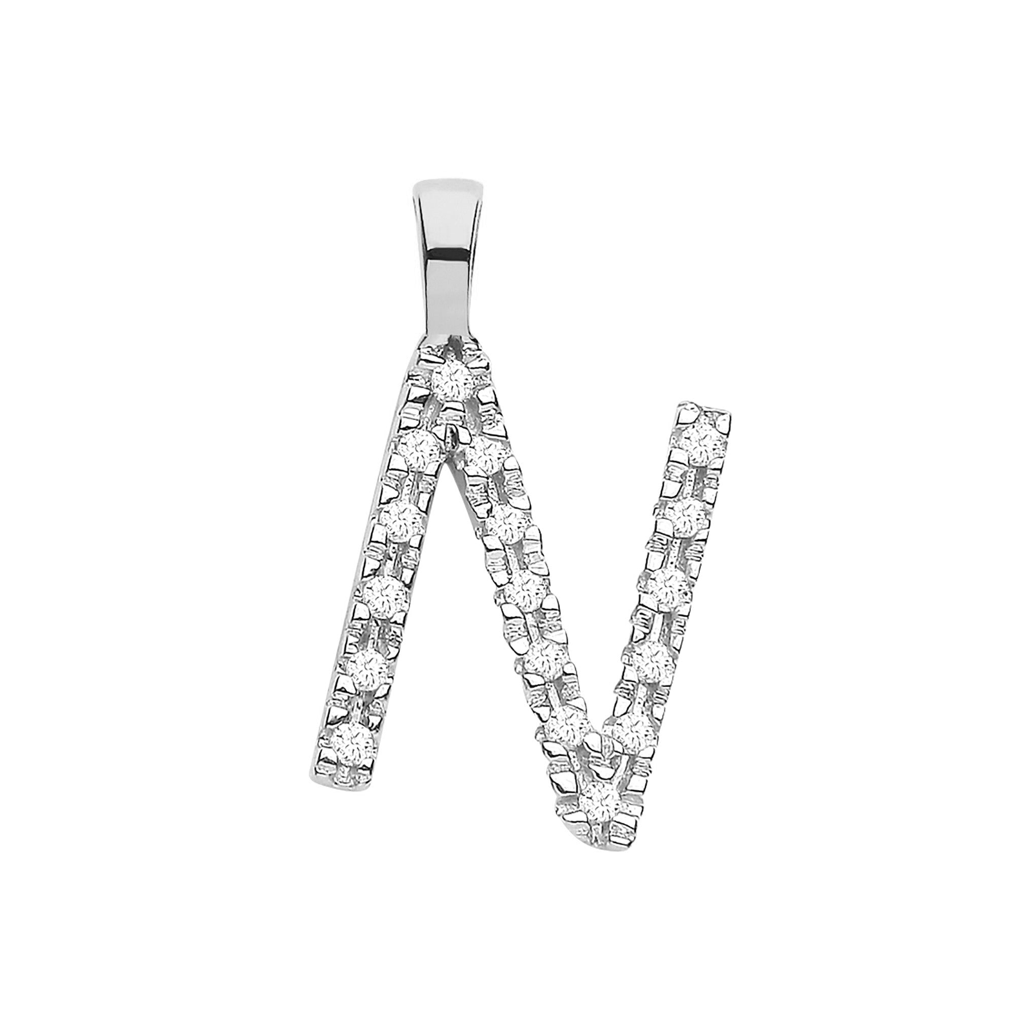 9ct White Gold 0.05ct Diamond N Initial