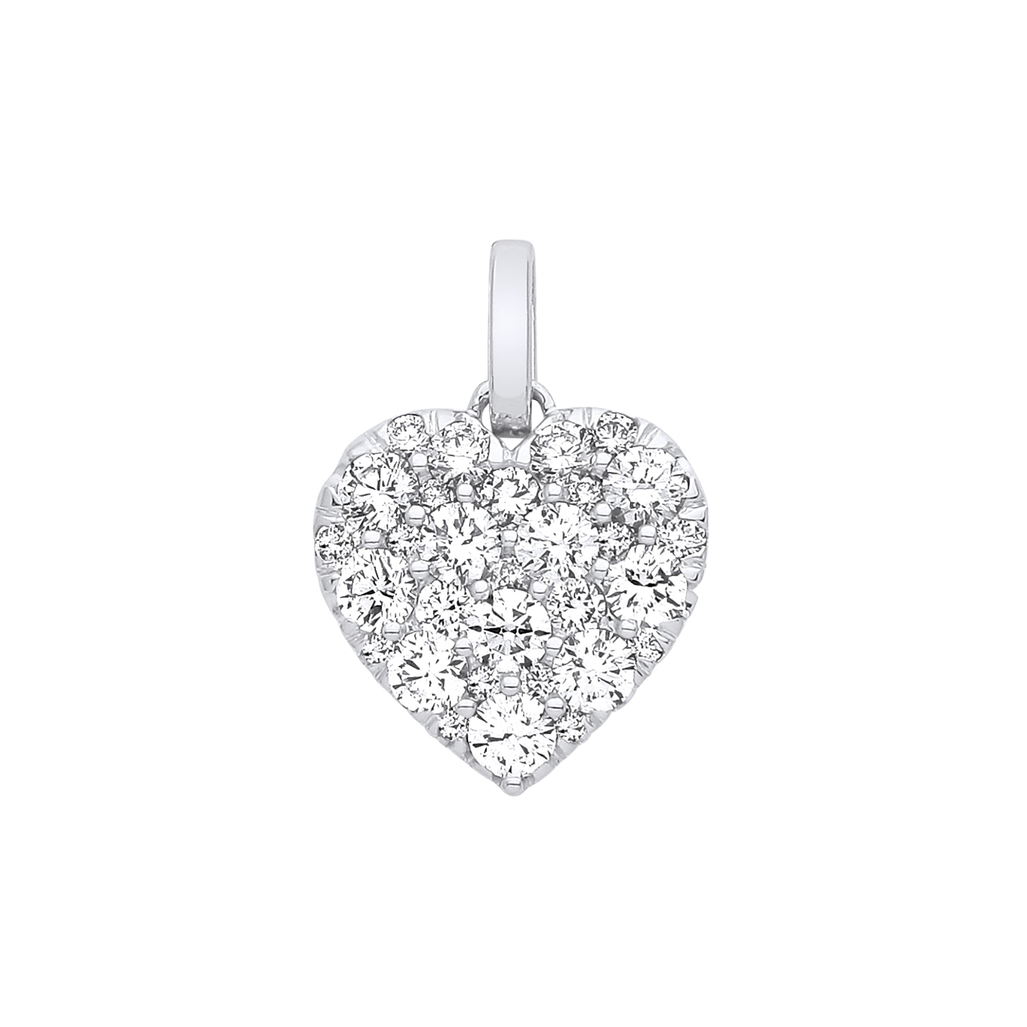 18ct White Gold 1.00ctw Brilliant Cut Diamond Grain Set Heart Pendant