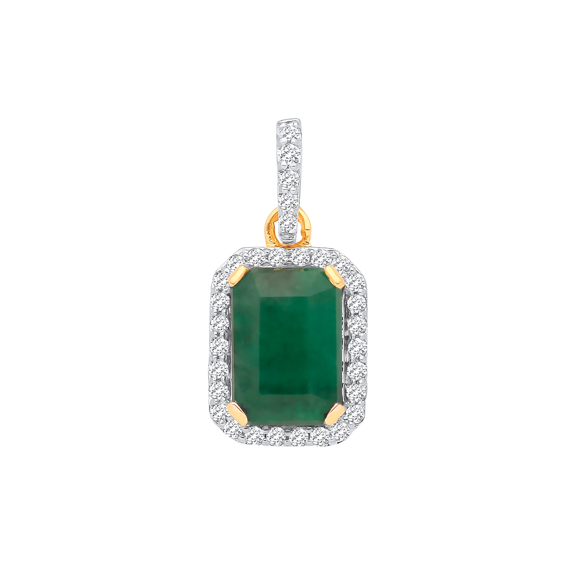18ct Yellow Gold 0.10ctw Diamond and 0.95ctw Emerald Pendant