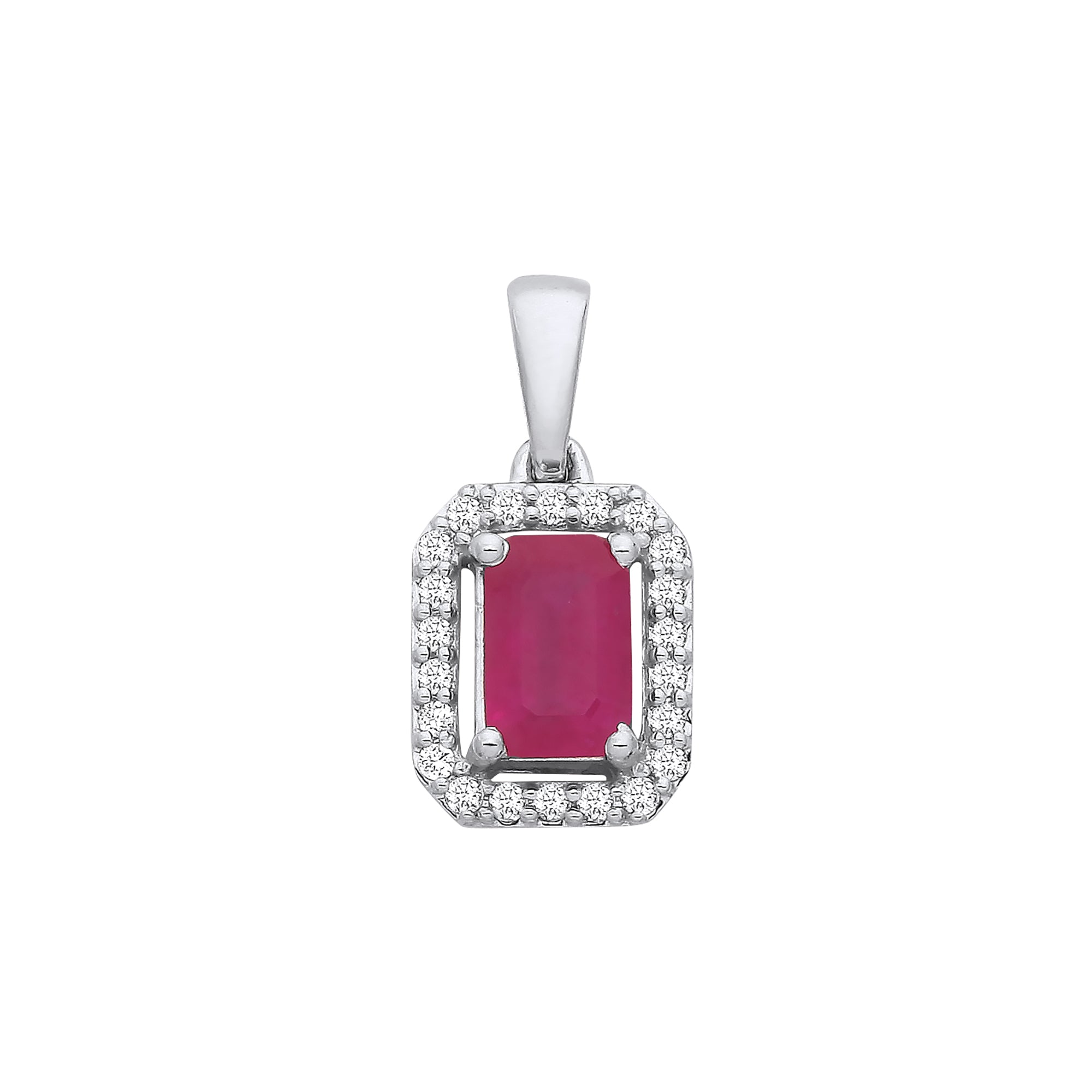 18ct White Gold 0.10ctw Diamond and 0.65ctw Ruby Pendant