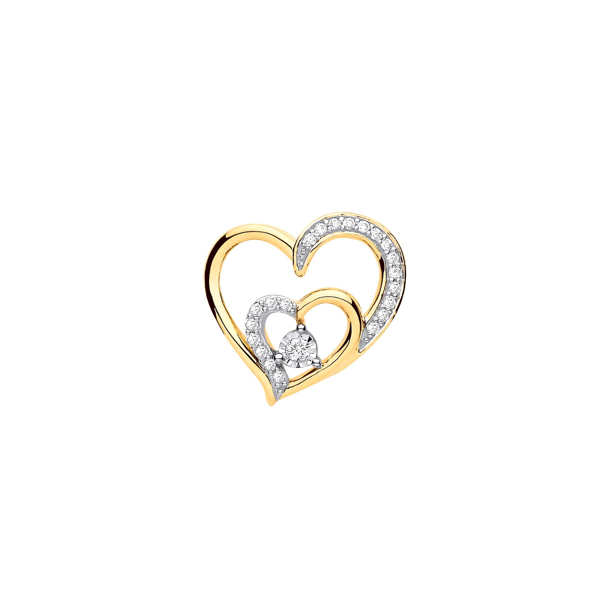 9ct Yellow Gold and Diamond Double Heart Pendant