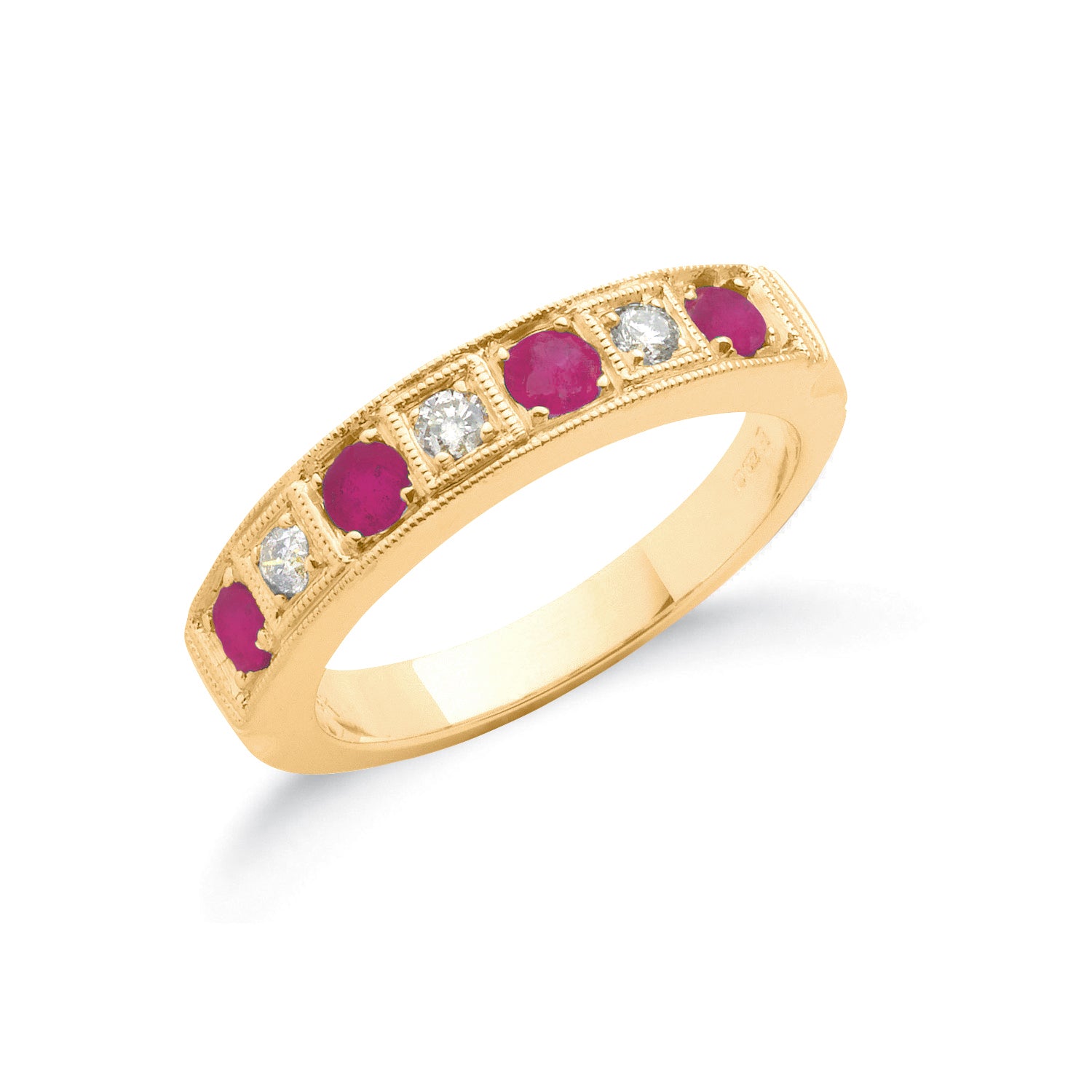 18ct Yellow Gold 0.15ct Diamond and 0.80ct Ruby Eternity Ring