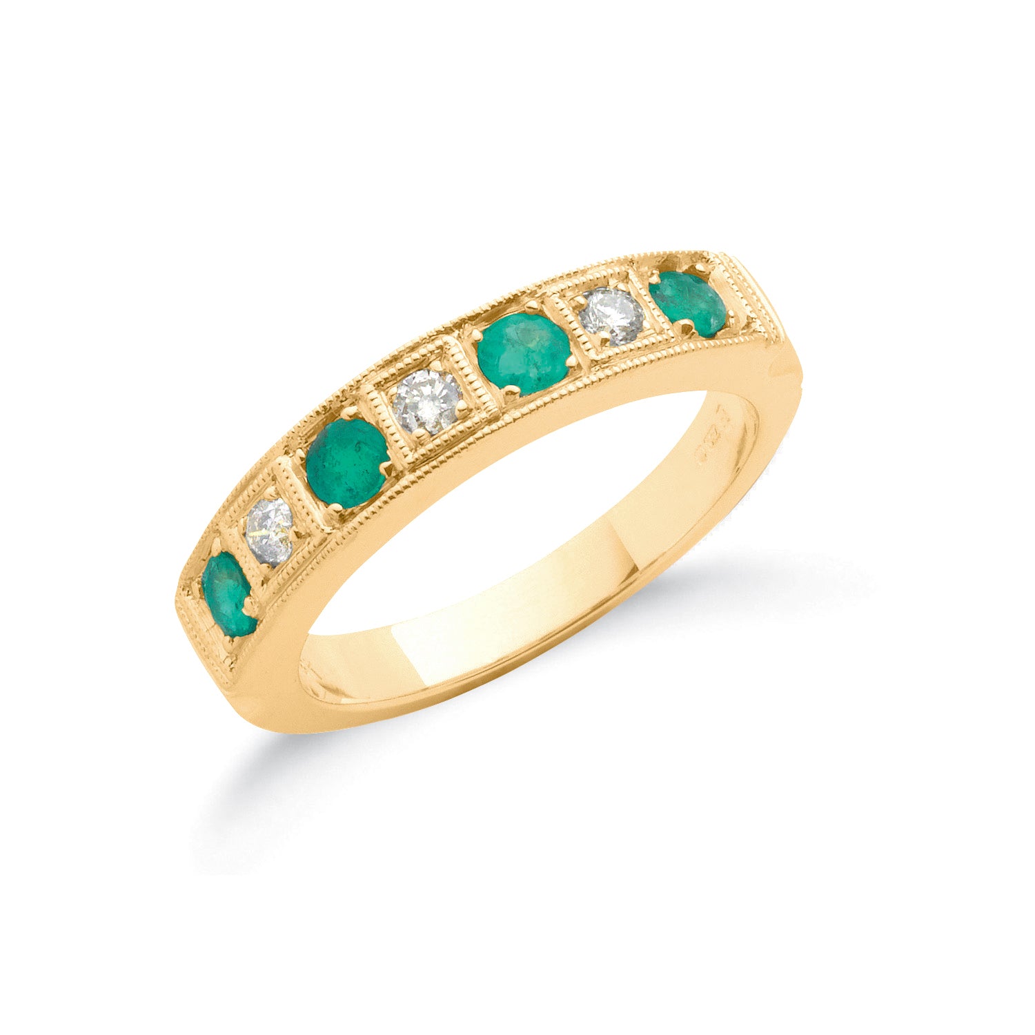18ct Yellow Gold 0.15ct Diamond and 0.70ct Emerald Eternity Ring