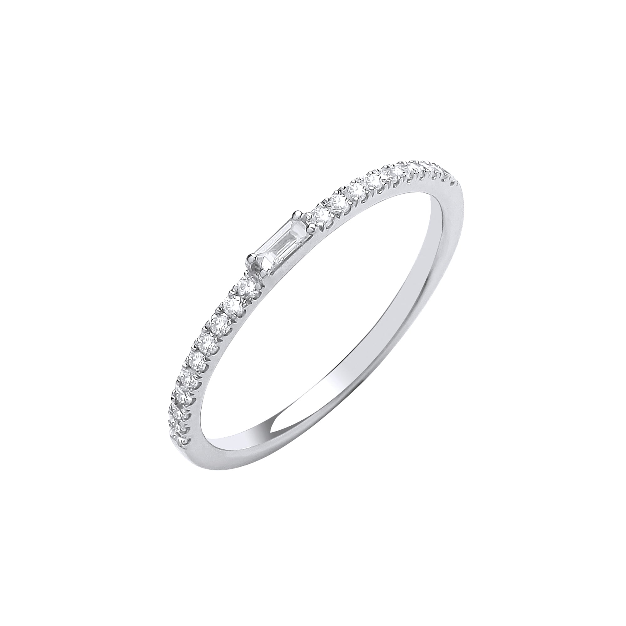 9ct White Gold 0.17ct ET Ring with Baguette in Centre