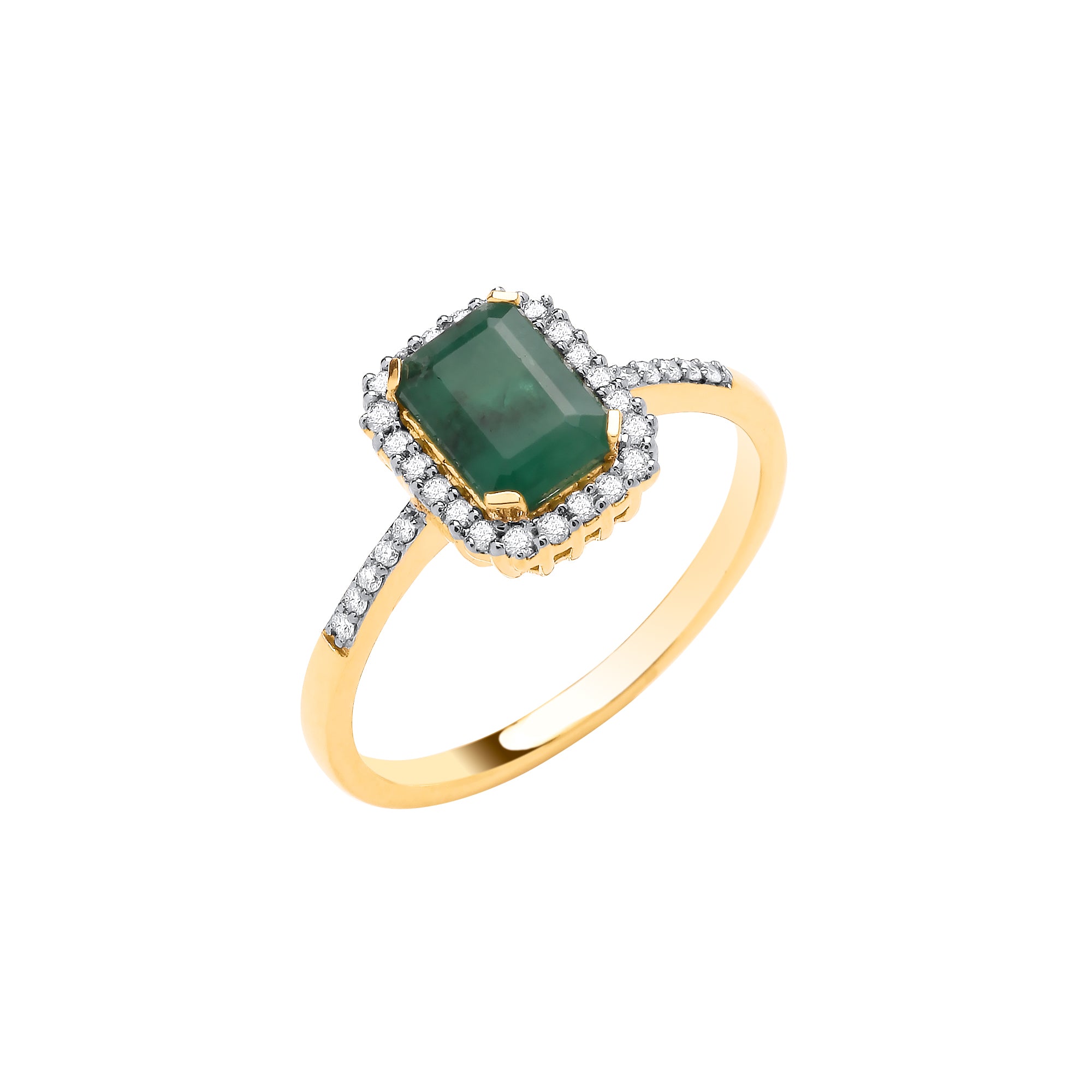 18ct Yellow Gold 0.16ctw Diamond and 1.03ctw Emerald Ring