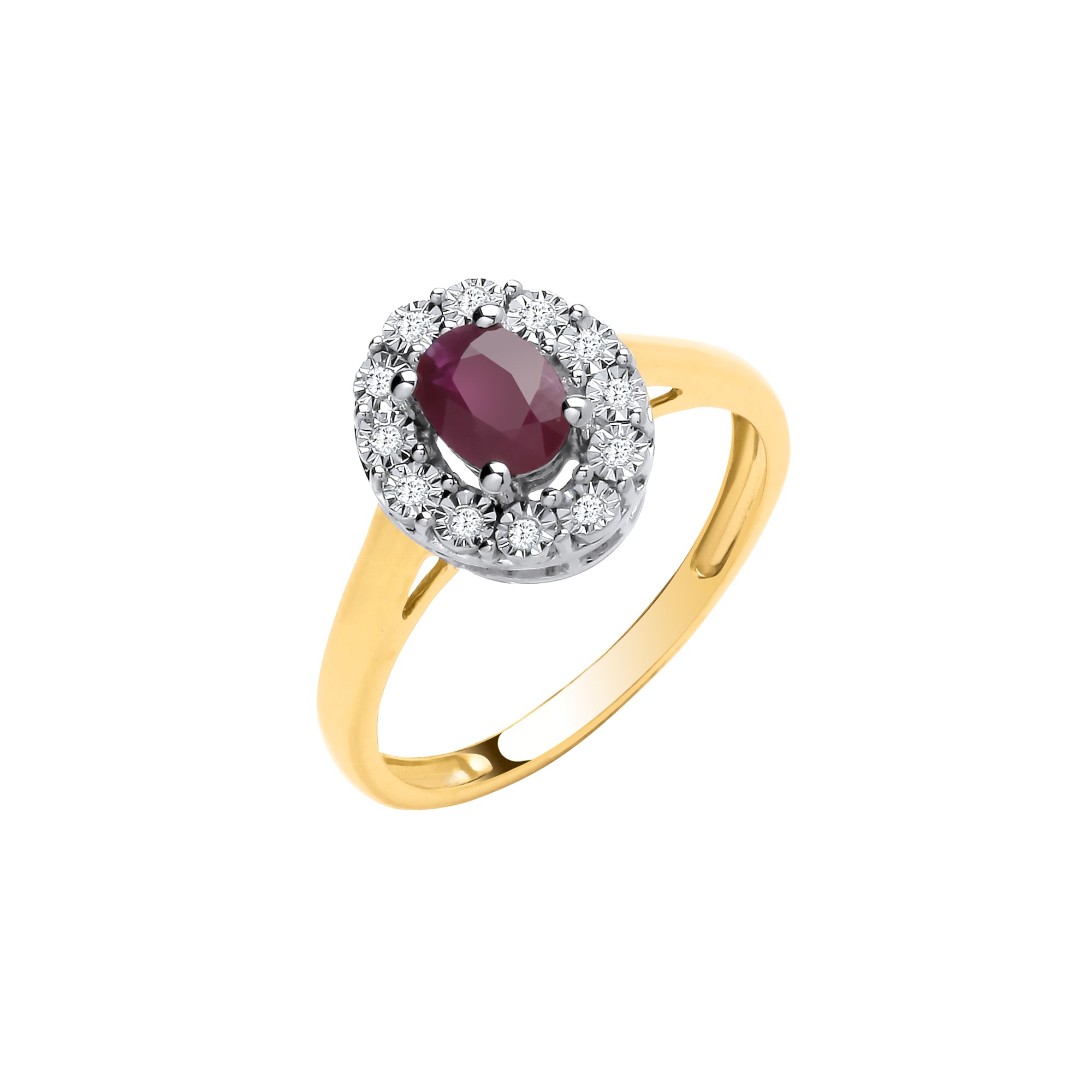 9ct Yellow Gold 0.50ct Ruby and 0.05ct Diamond Cluster Ring