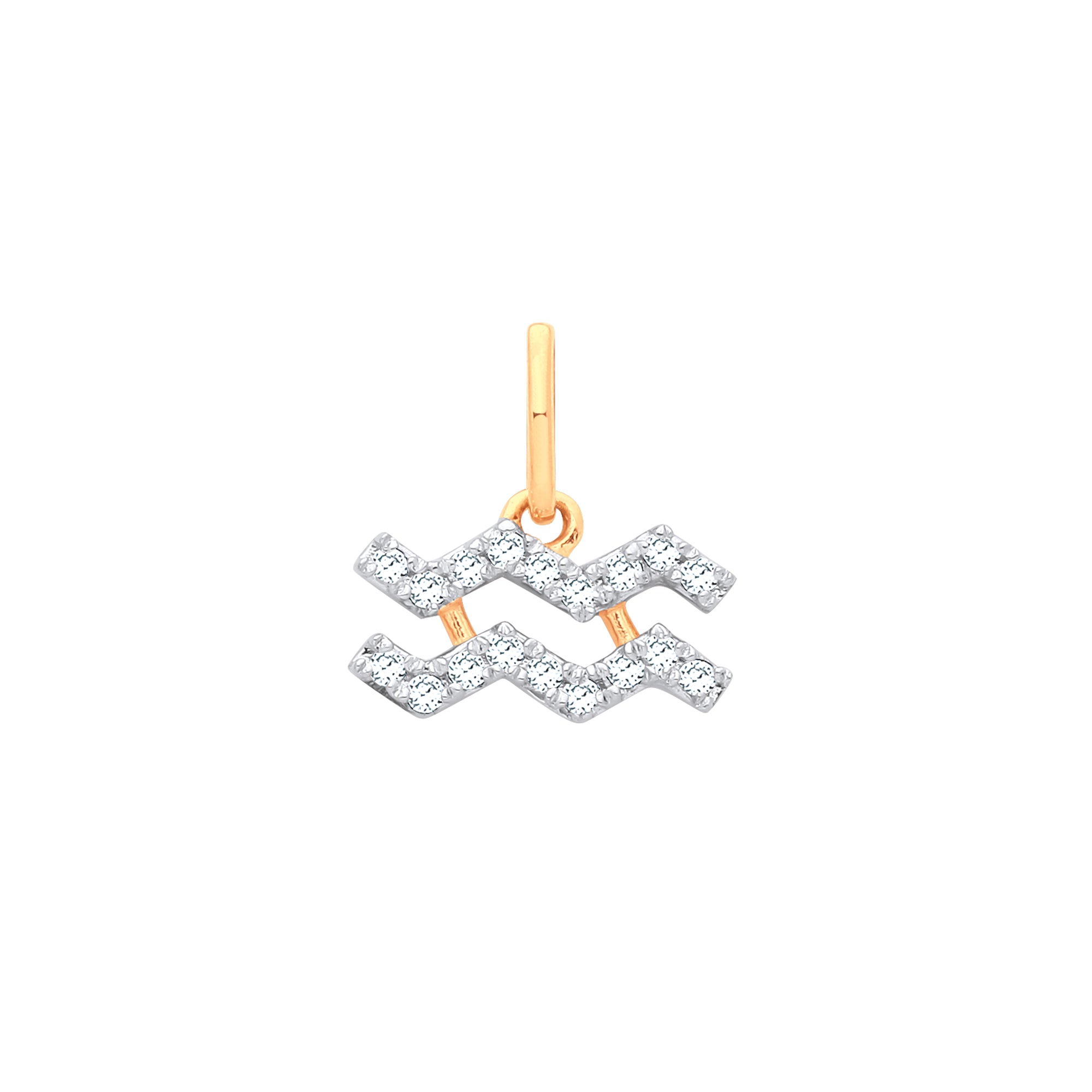 9ct Yellow Gold Aquarius Zodiac 0.10ct Diamond Pendant