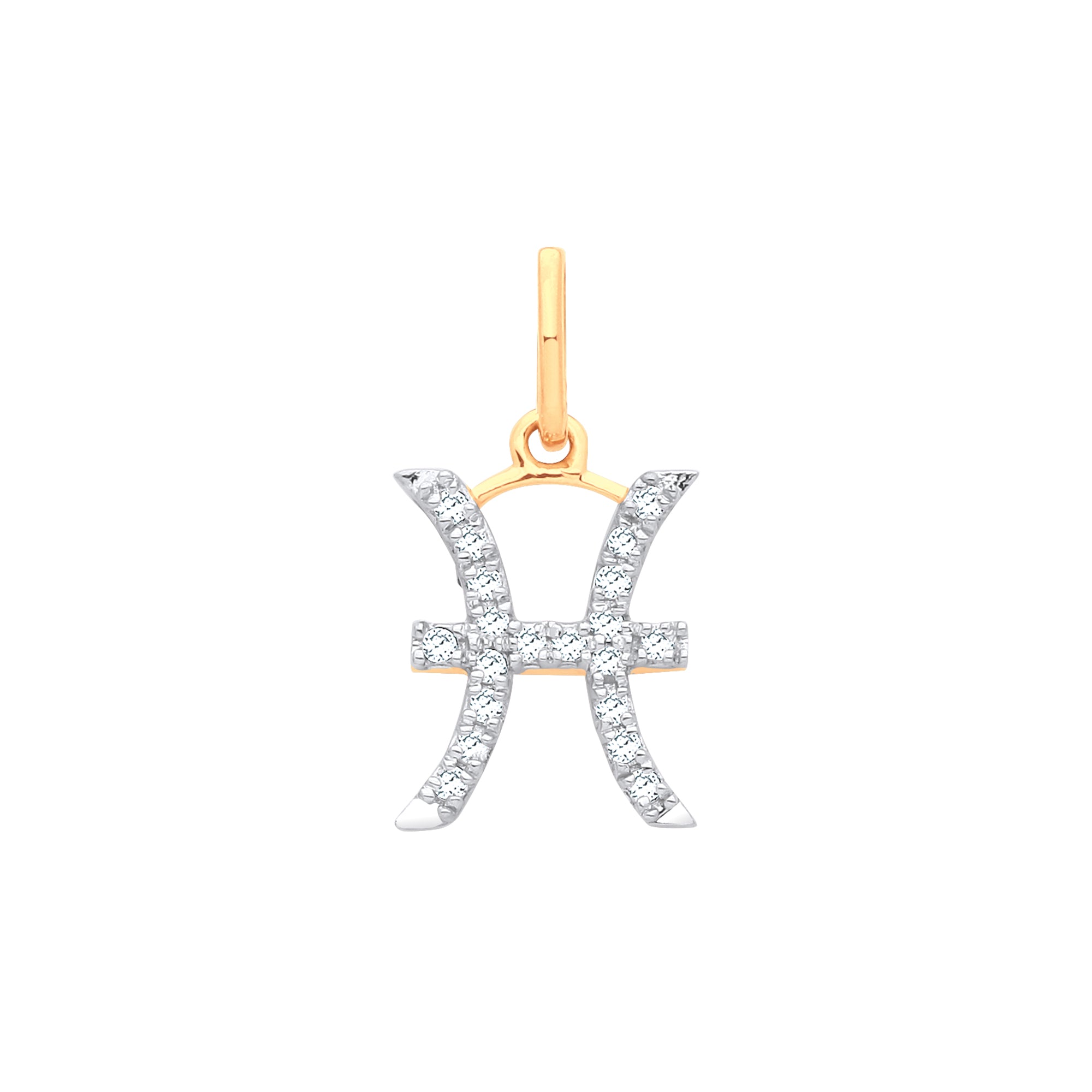 9ct Yellow Gold Pisces Zodiac 0.10ct Diamond Pendant