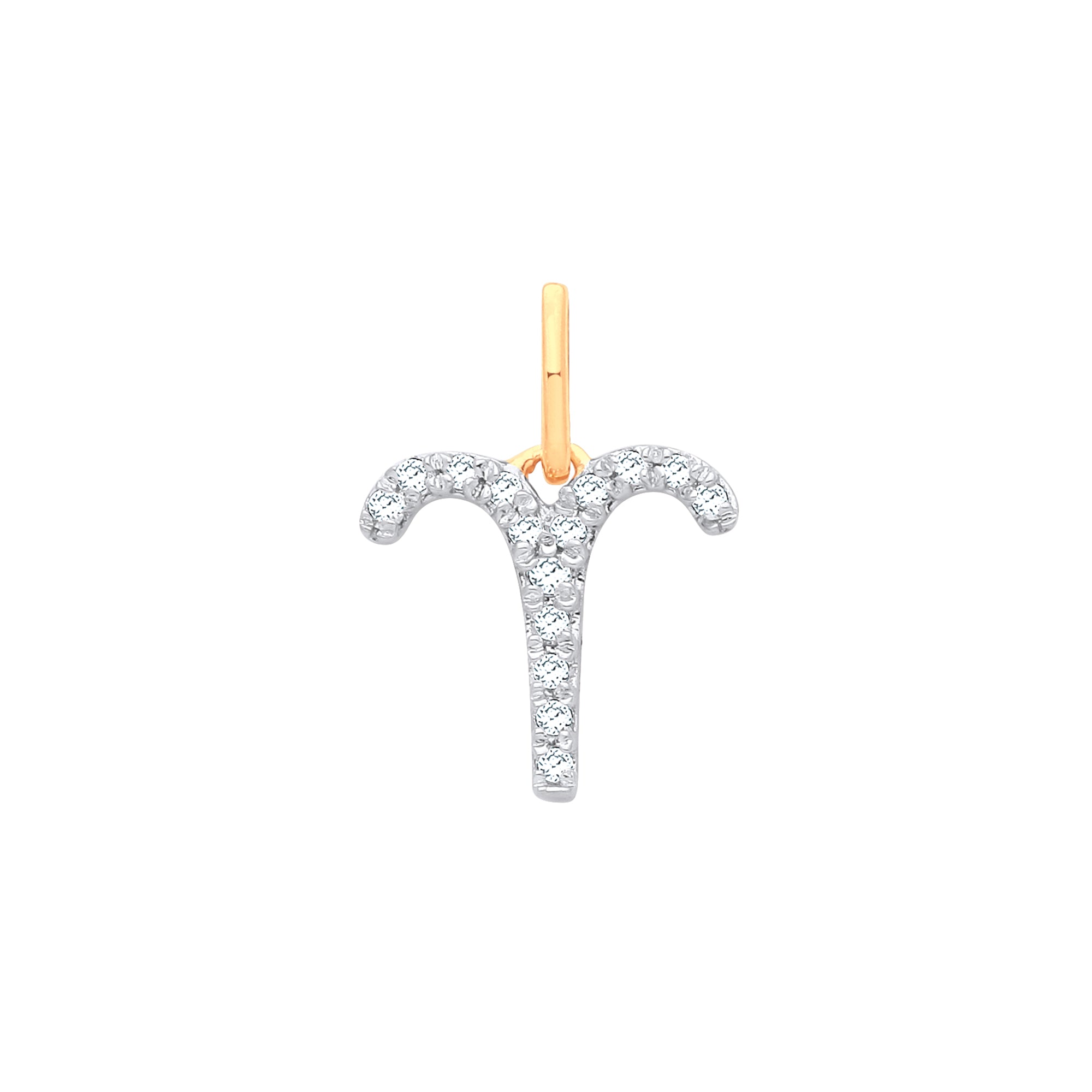 9ct Yellow Gold Aries Zodiac 0.10ct Diamond Pendant