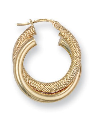 Y/G 21mm Fancy Frosted Double Hoop Earrings