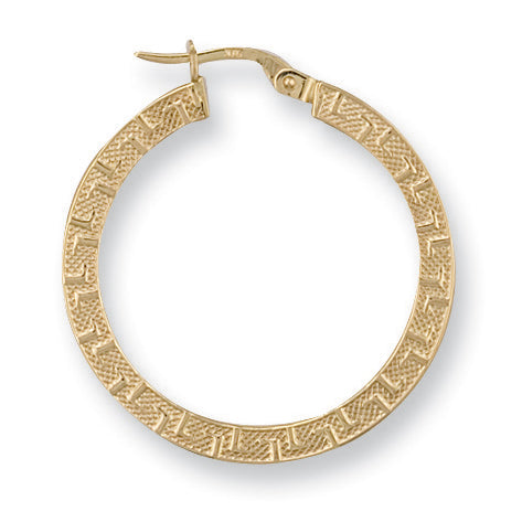 Y/G 30mm Frosted Greek Key Hoop Earrings