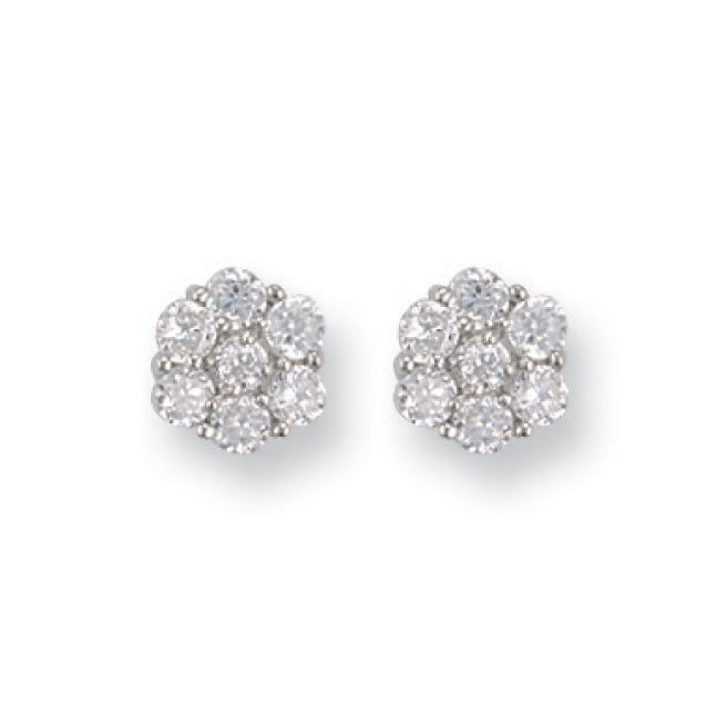 W/G 9mm Cz Cluster Stud Earrings