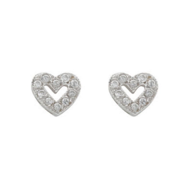 W/G Cz Heart Stud Earrings