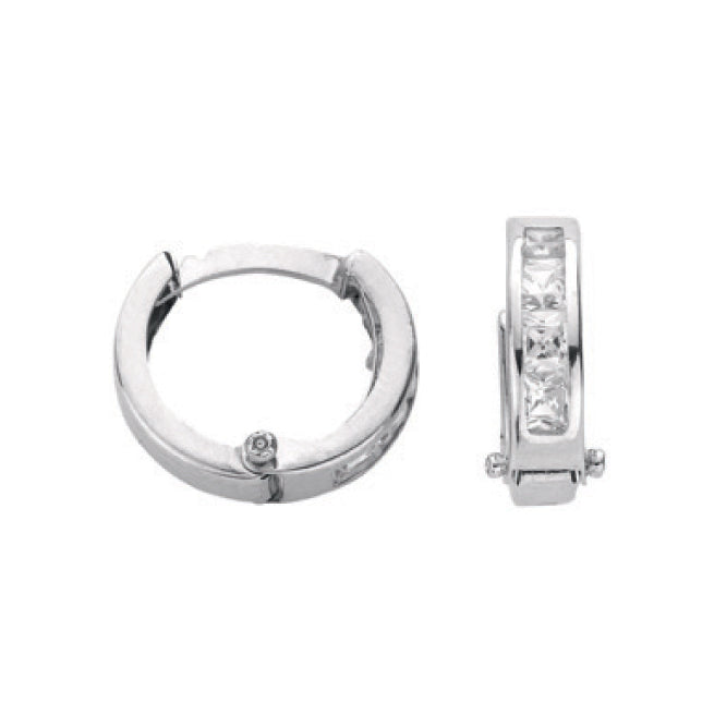 W/G 12mm Princess Cut Cz Hinged Huggies