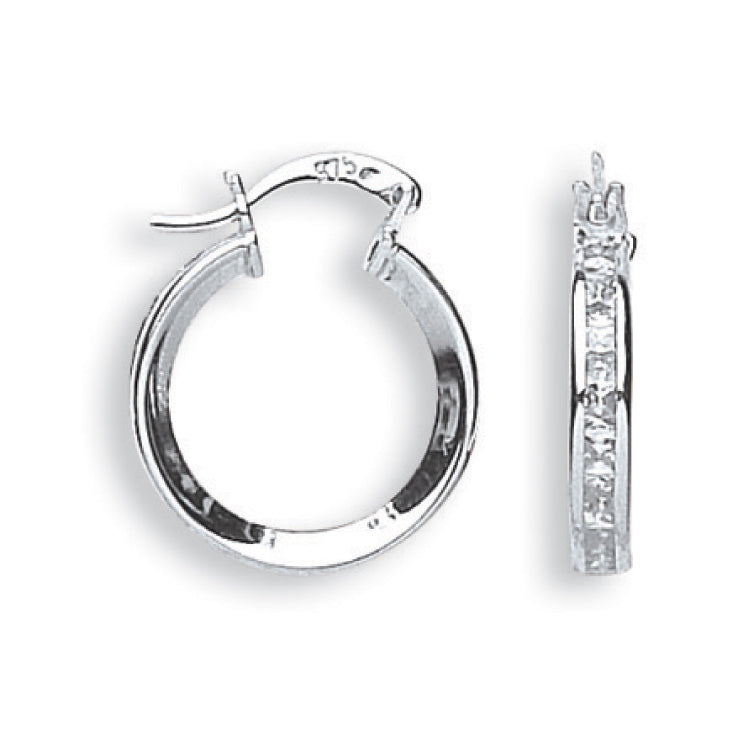 W/G 18mm Princess Cut Cz Hoops
