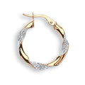 Y & W/G Glitter Finish Twisted 22mm Hoop Earrings