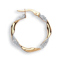 Y & W/G Glitter Finish Twisted 25mm Hoop Earrings