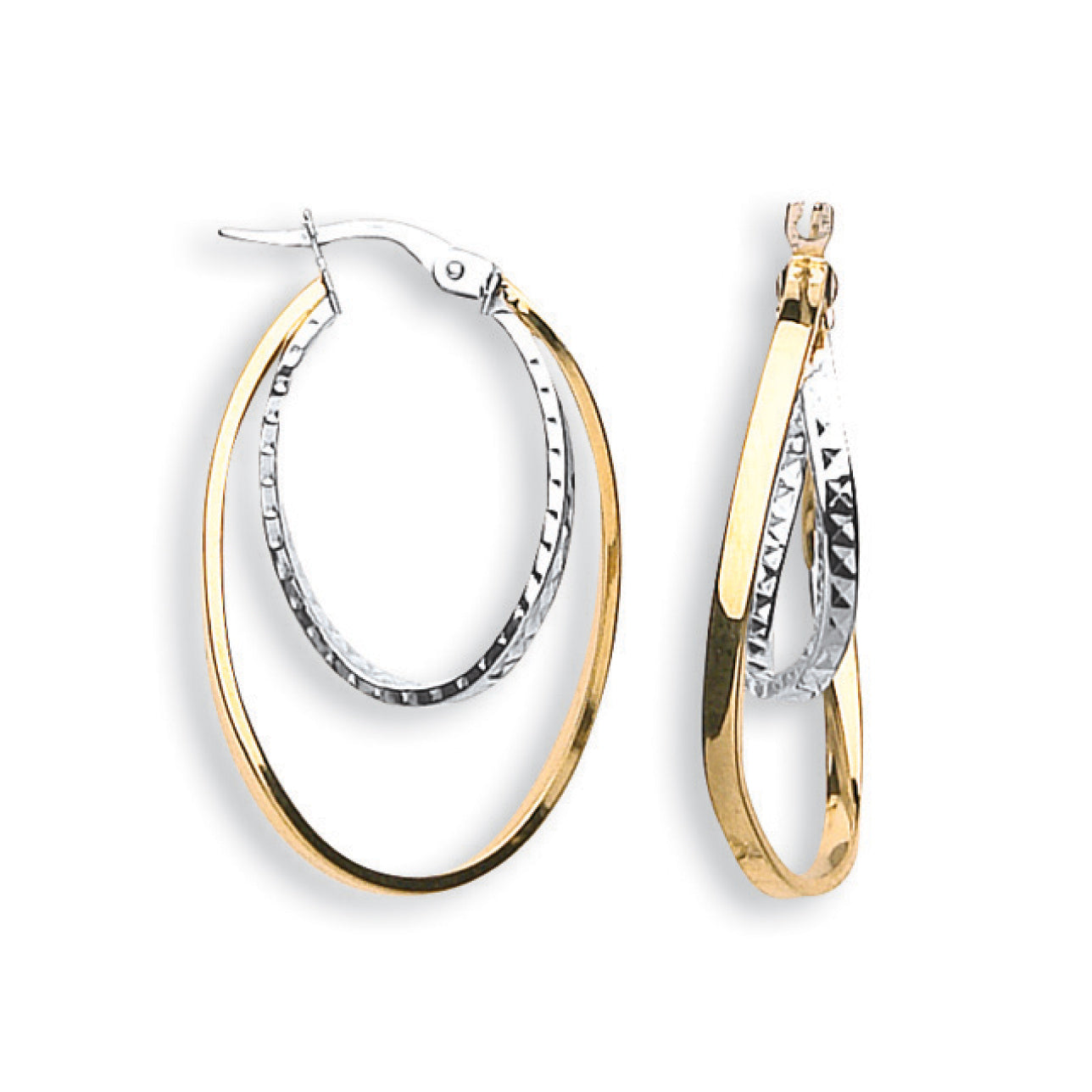 Y & W/G Double Oval Hoop Earrings