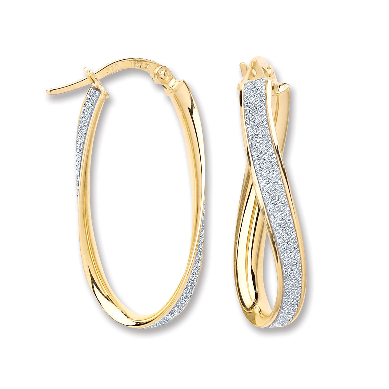 Y/G Glitter Oval Twist Hoop Earrings