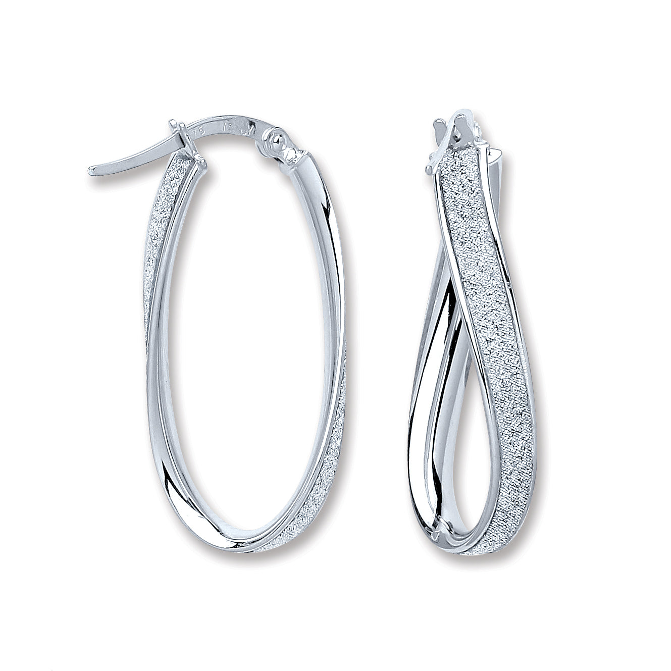 W/G Glitter Oval Twist Hoop Earrings