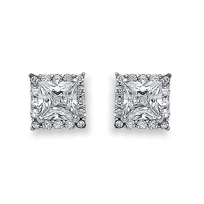 W/G Princess Cut Cz Centre Stud