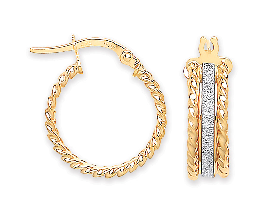 YG 17mm Glitter Ribbed Edge Earrings
