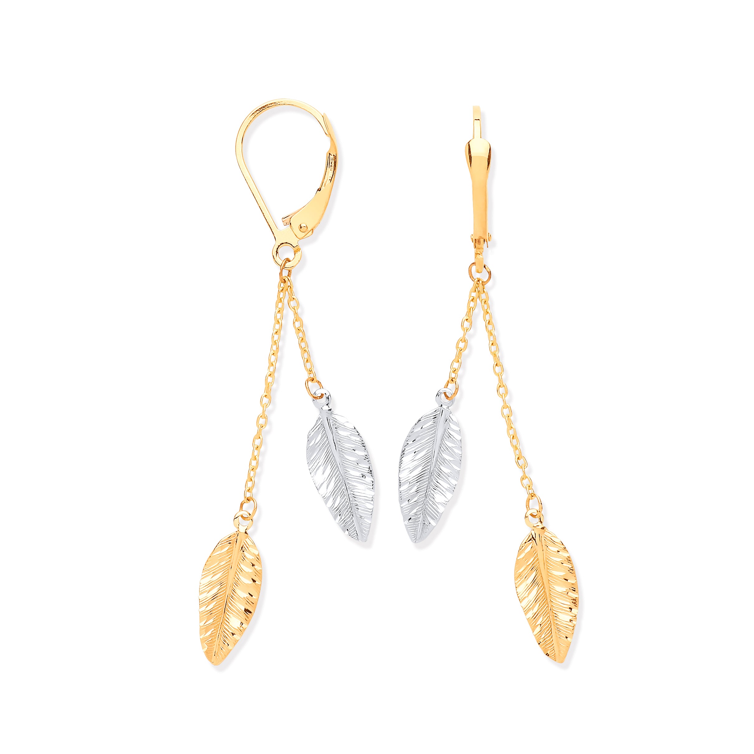 Y & W/G Leaf Drop Earrings