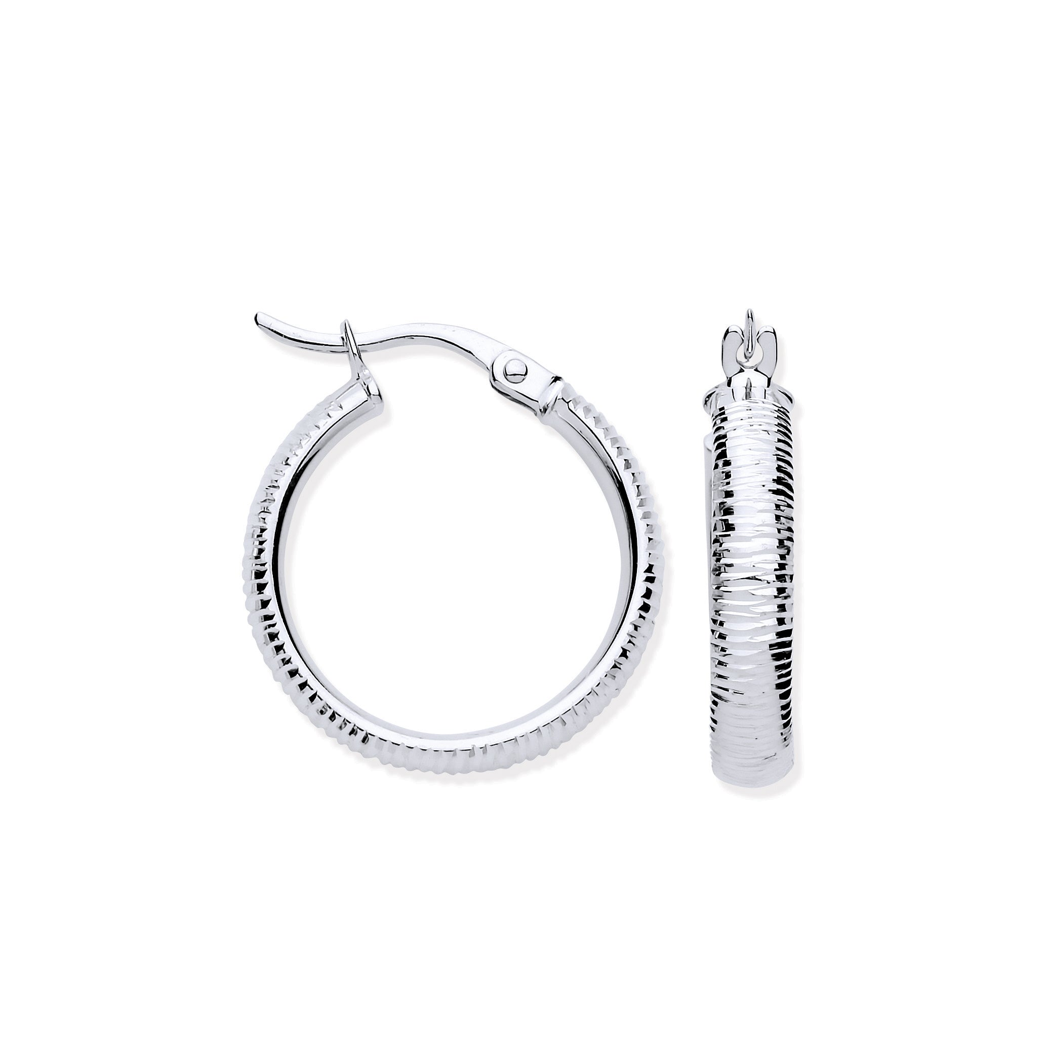 W/G 18mm Ribbed Hoop Earrings