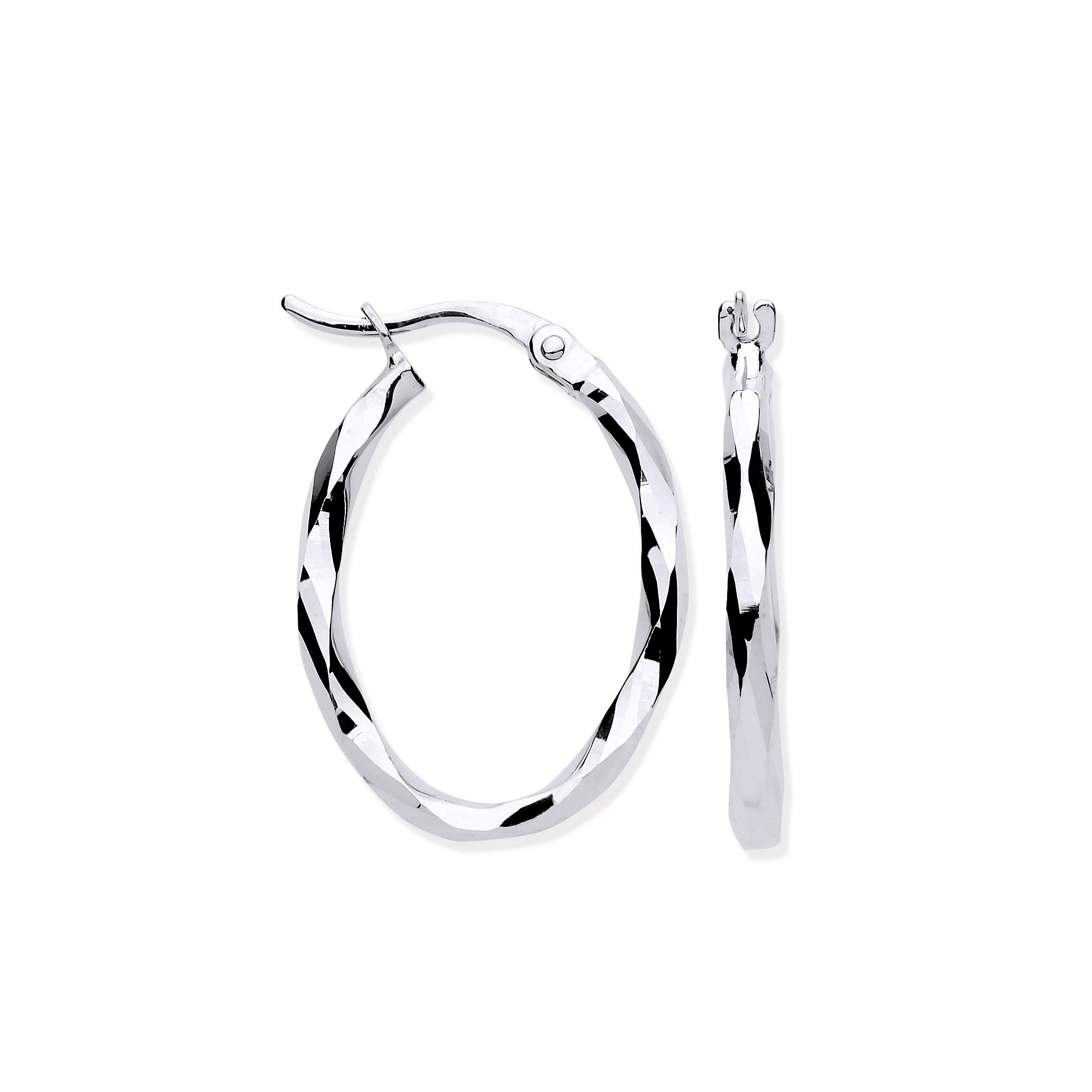 W/G Faceted OVAL Hoop Earrings