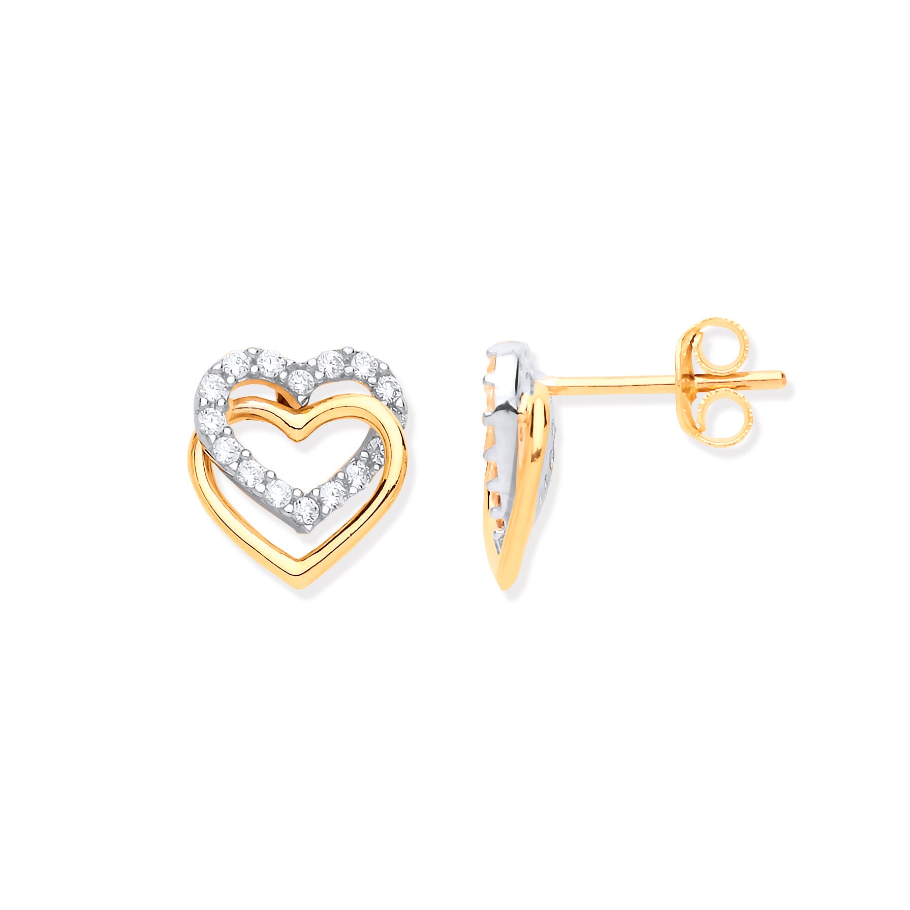 Y/G Double Hearts, Plain & Cz's Stud Earrings