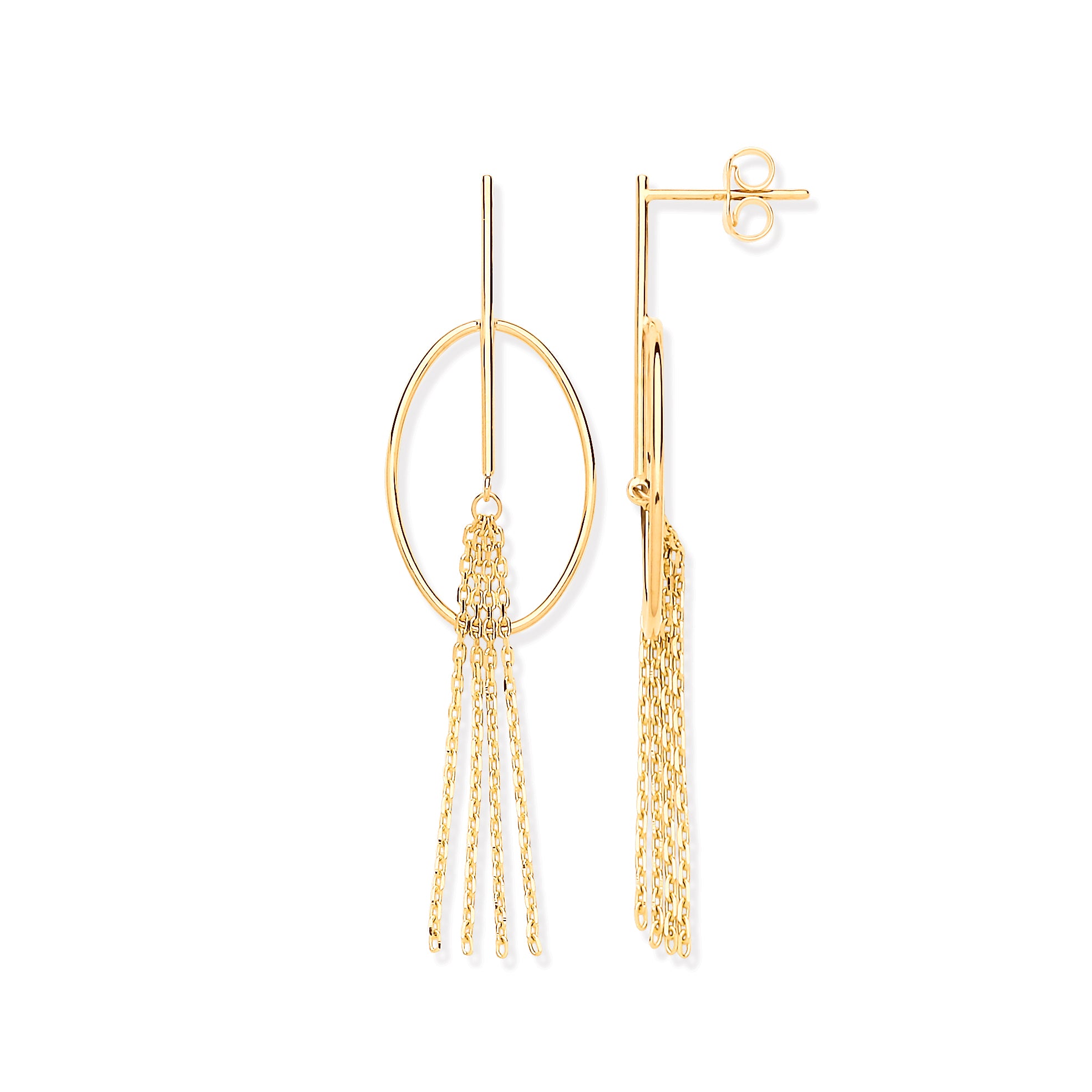 Y/G Oval Tube Tassel Drop Earrings