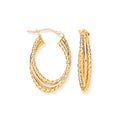Y/G Triple Layer Ribbed & Plain Oval Hoop Earrings