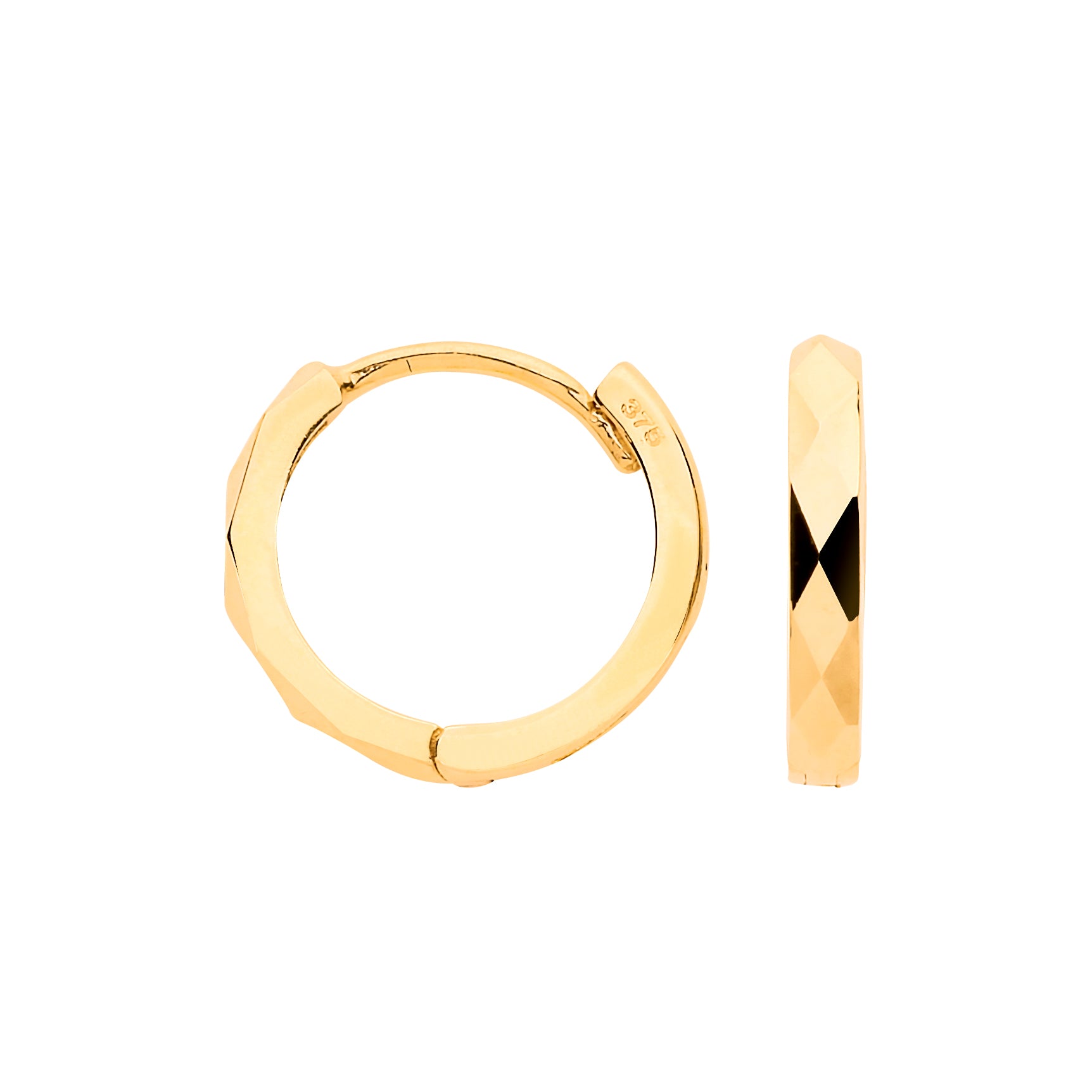 Y/G 12mm Diamond Cut Hinged Huggies Earrings