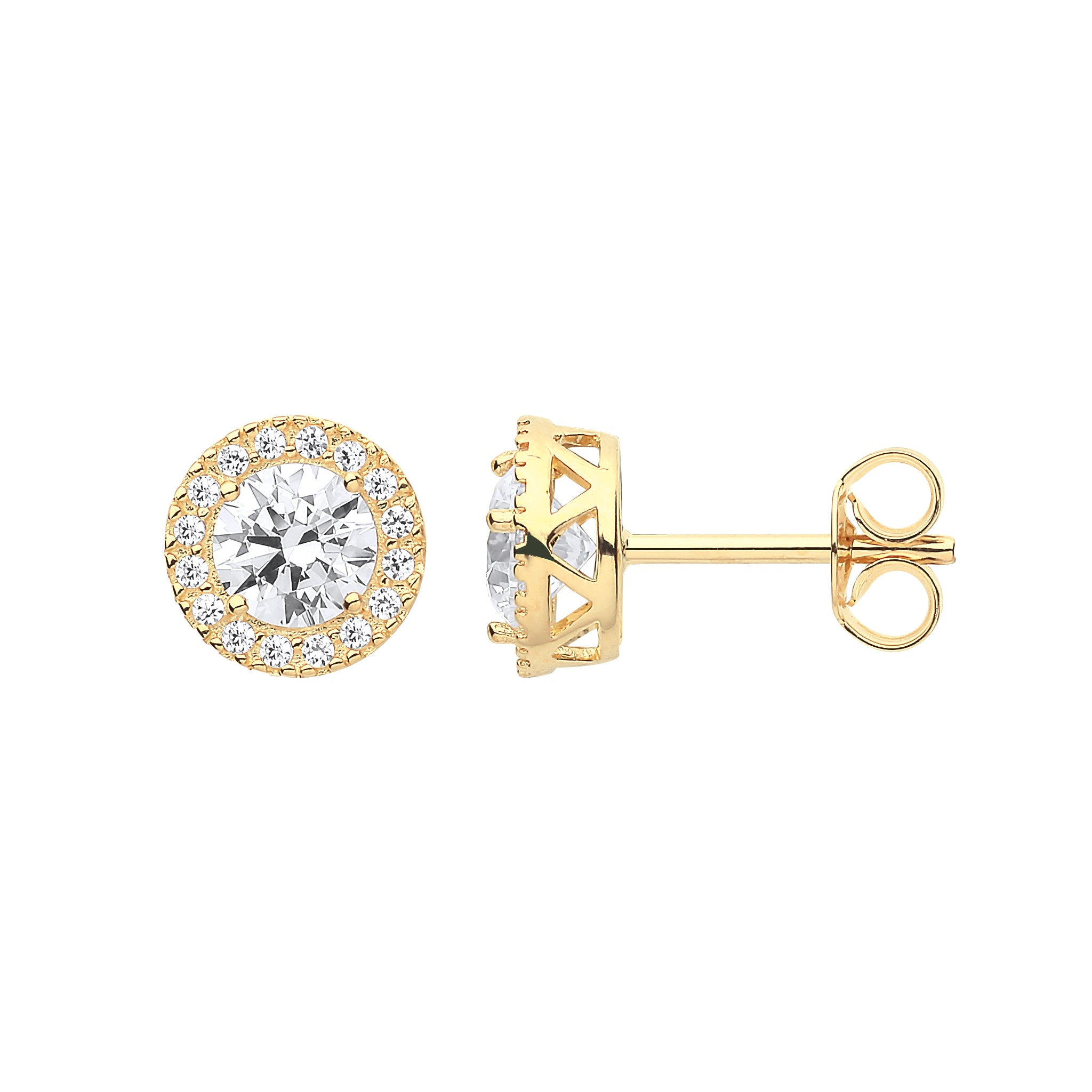 Y/G 8mm Round CZ Halo Stud Earrings