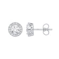 W/G 8mm Round CZ Halo Stud Earrings
