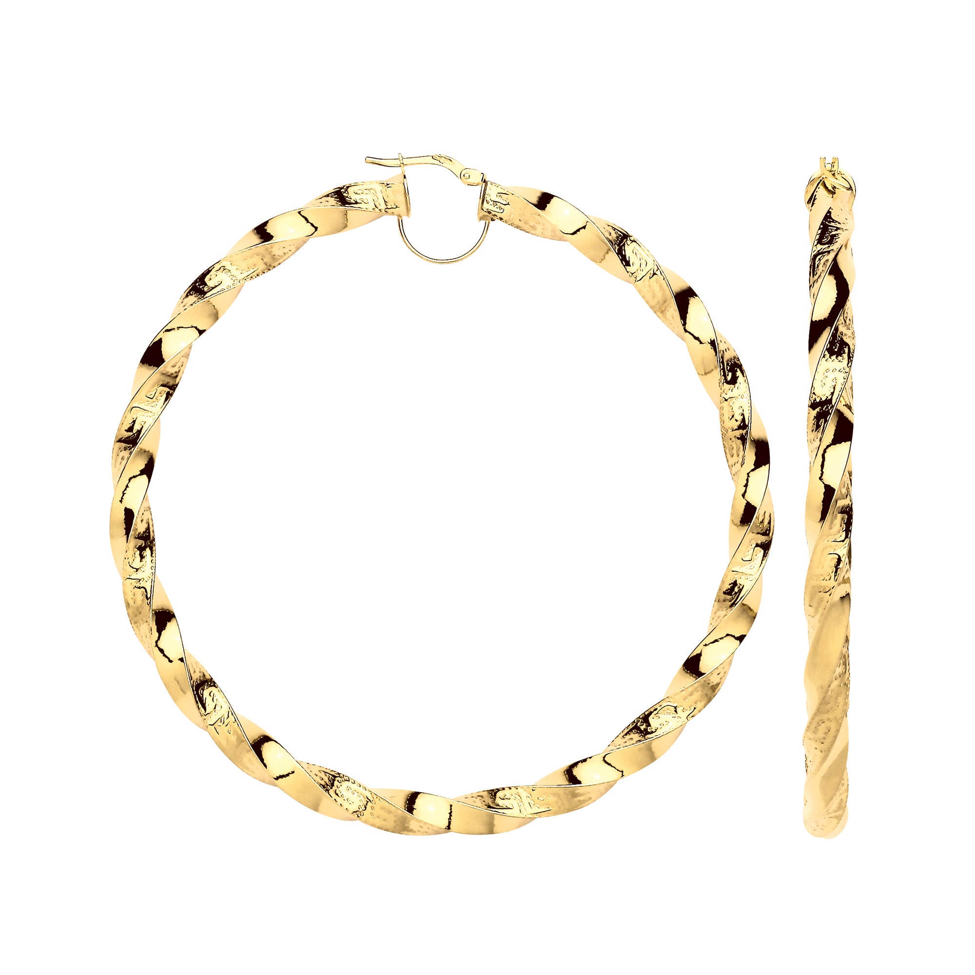 Y/G Twisted Greek Key 75mm Hoop Earrings