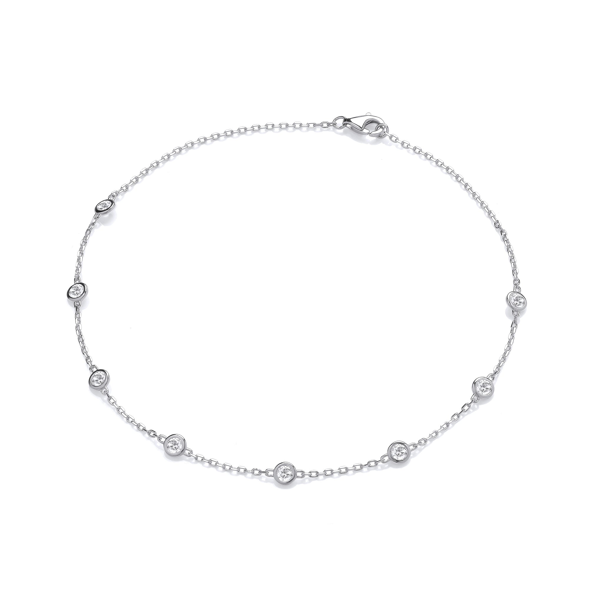Silver 8 Rubover Clear Czs Ladies Anklet