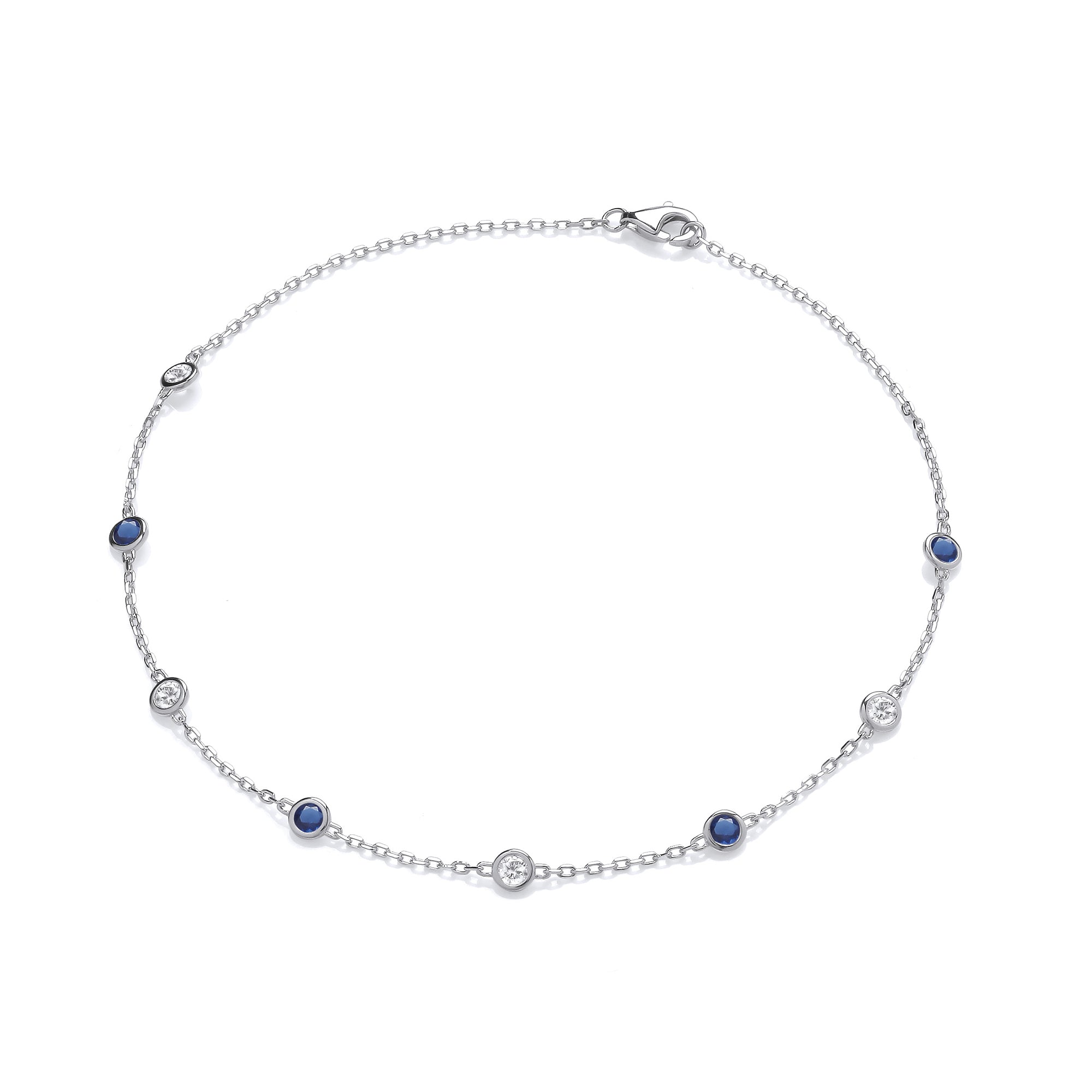 Silver Rubover Blue and Clear Czs Ladies Anklet