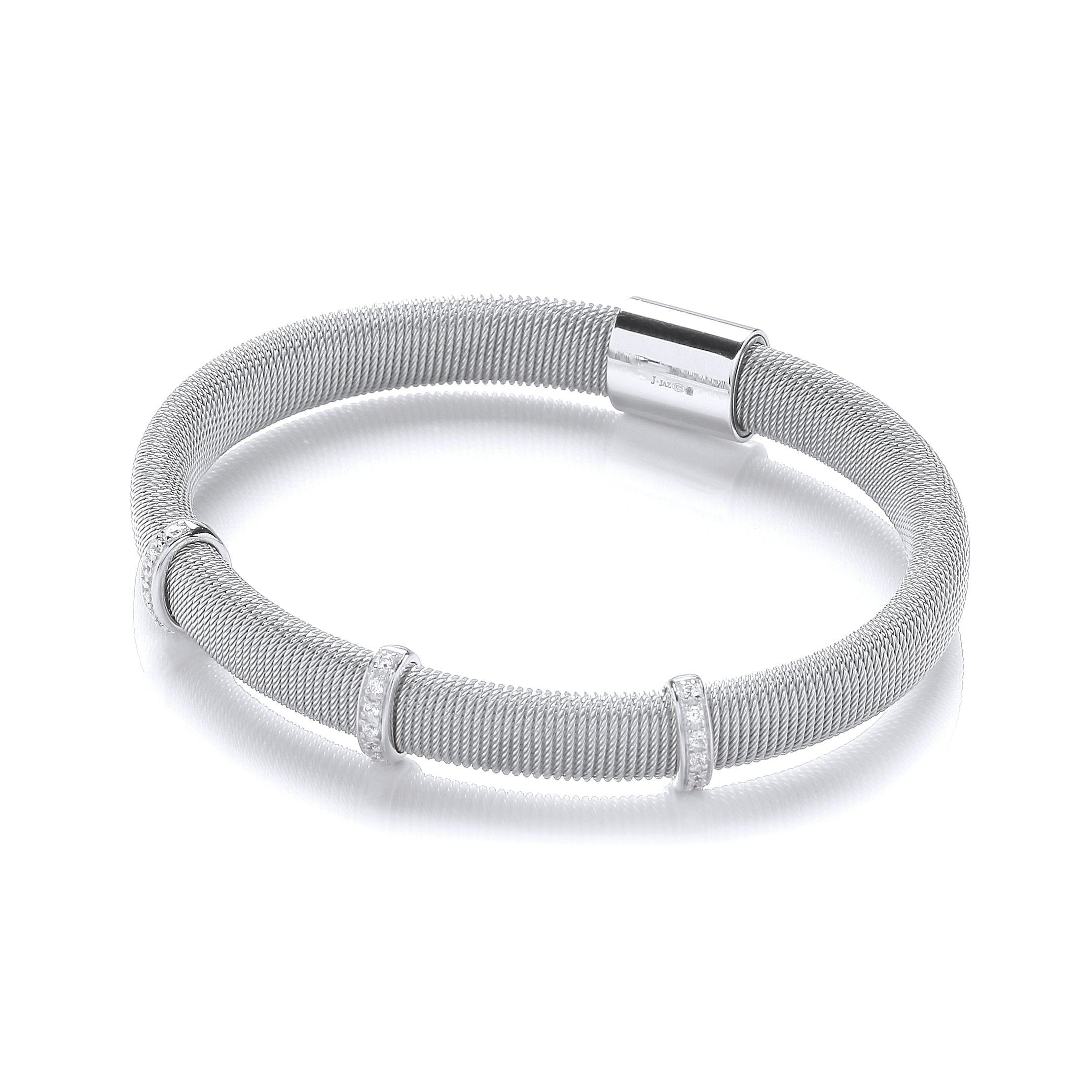 Silver Magnetic Bangle with Three Rows of Czs
