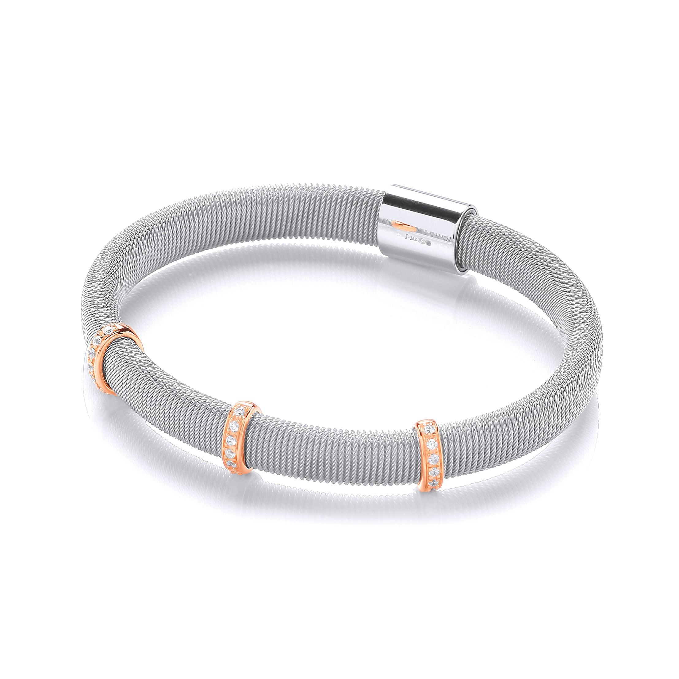Silver Magnetic Bangle with Three Rose Lines of Czs