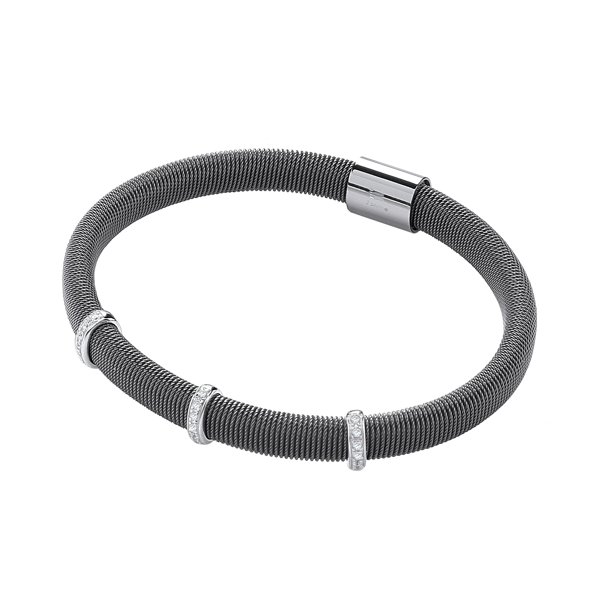 Ruthenium Magnetic Bangle with Three Rows of Czs