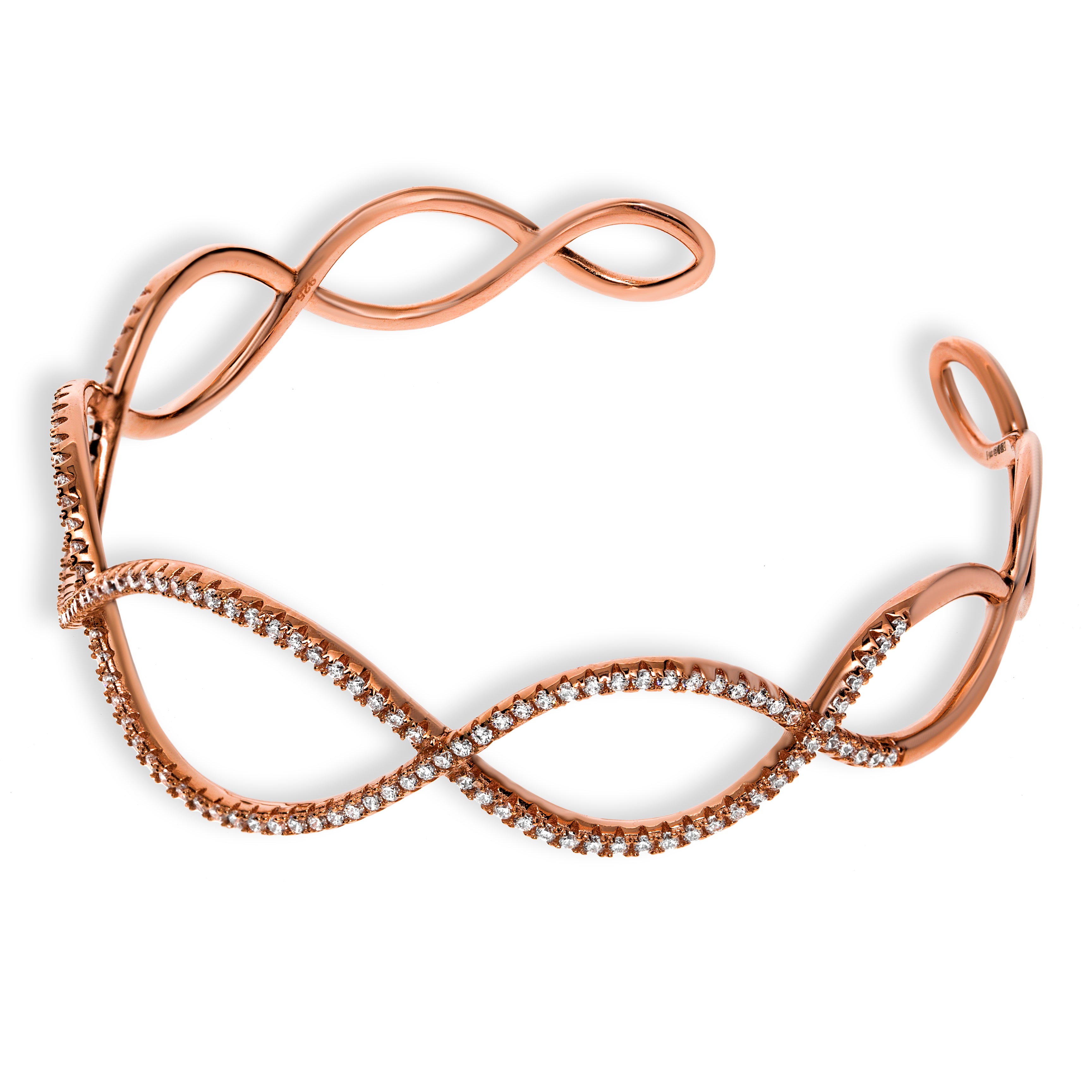 Rose Coated Silver Figure of 8 Bangle With Czs