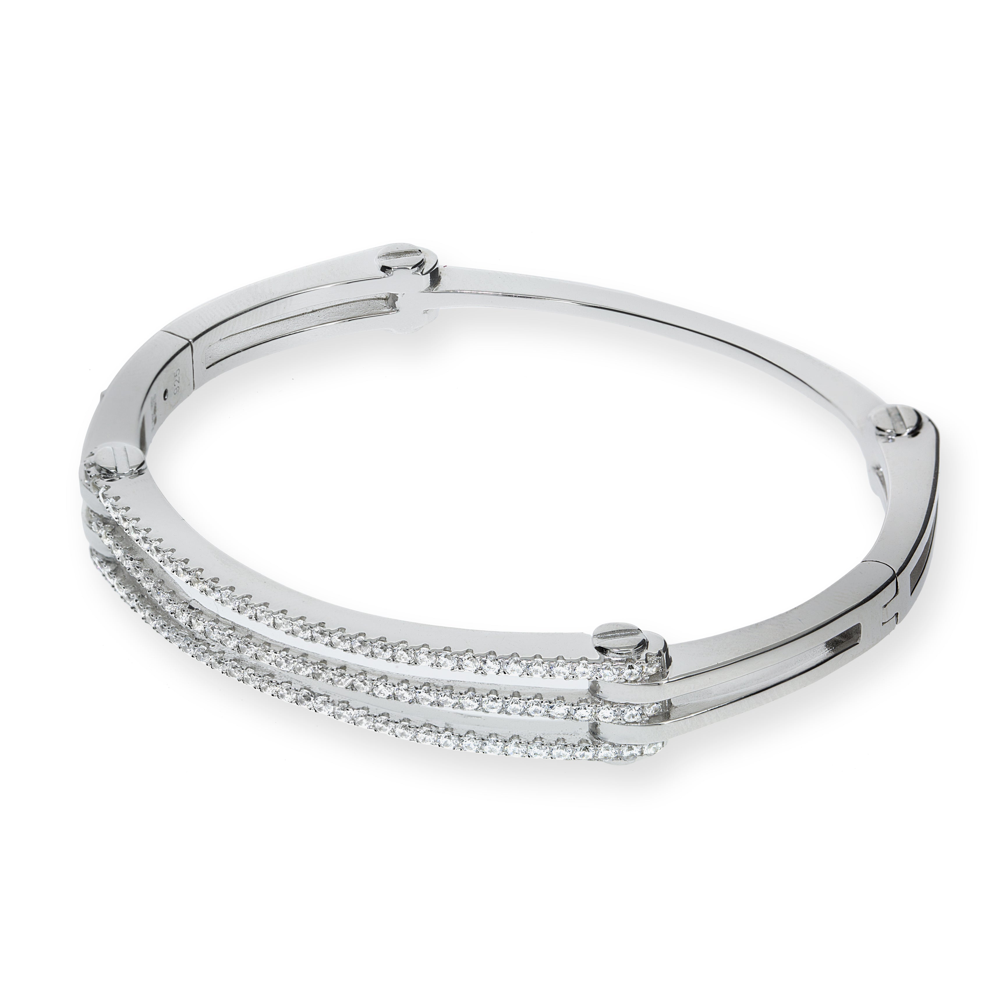 Micro Pave Cz Hinged Silver Bangle
