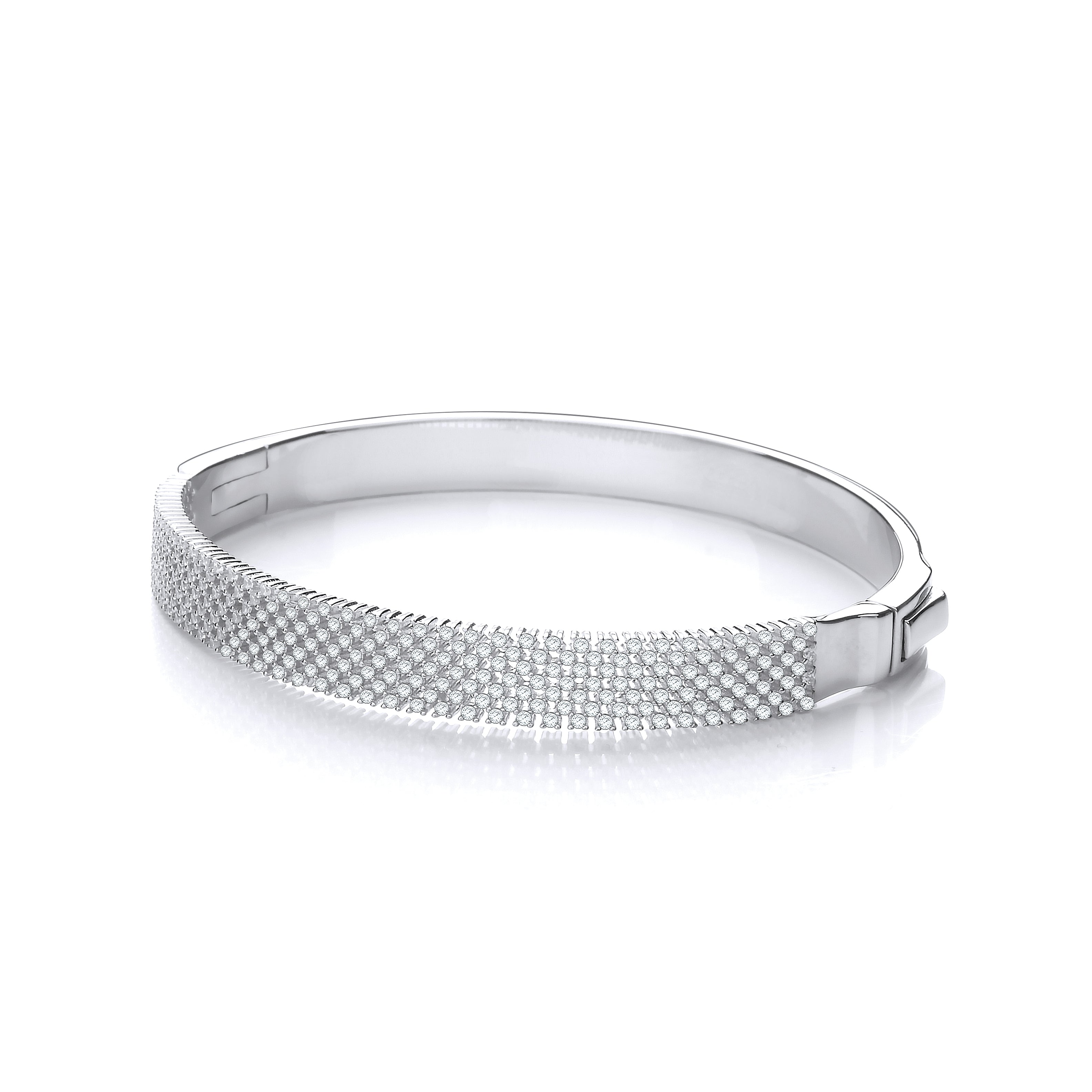 Micro Pave Multi Row Cz Silver Bangle