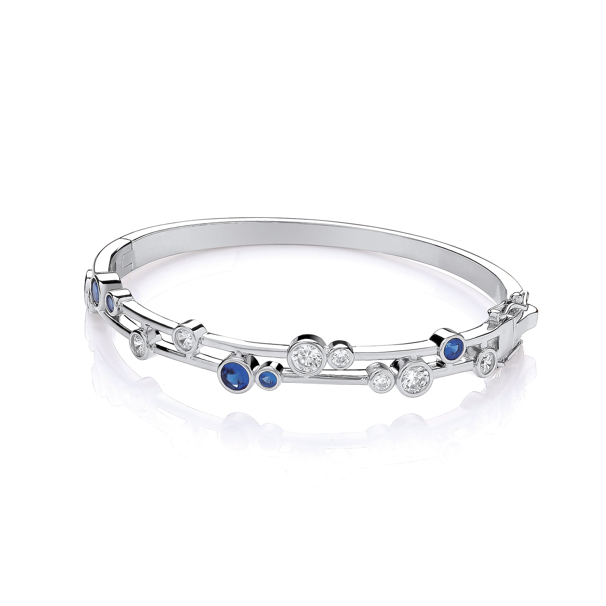 Timeless Rubover set Blue & Clear CZs Ladies J-Jaz Bangle