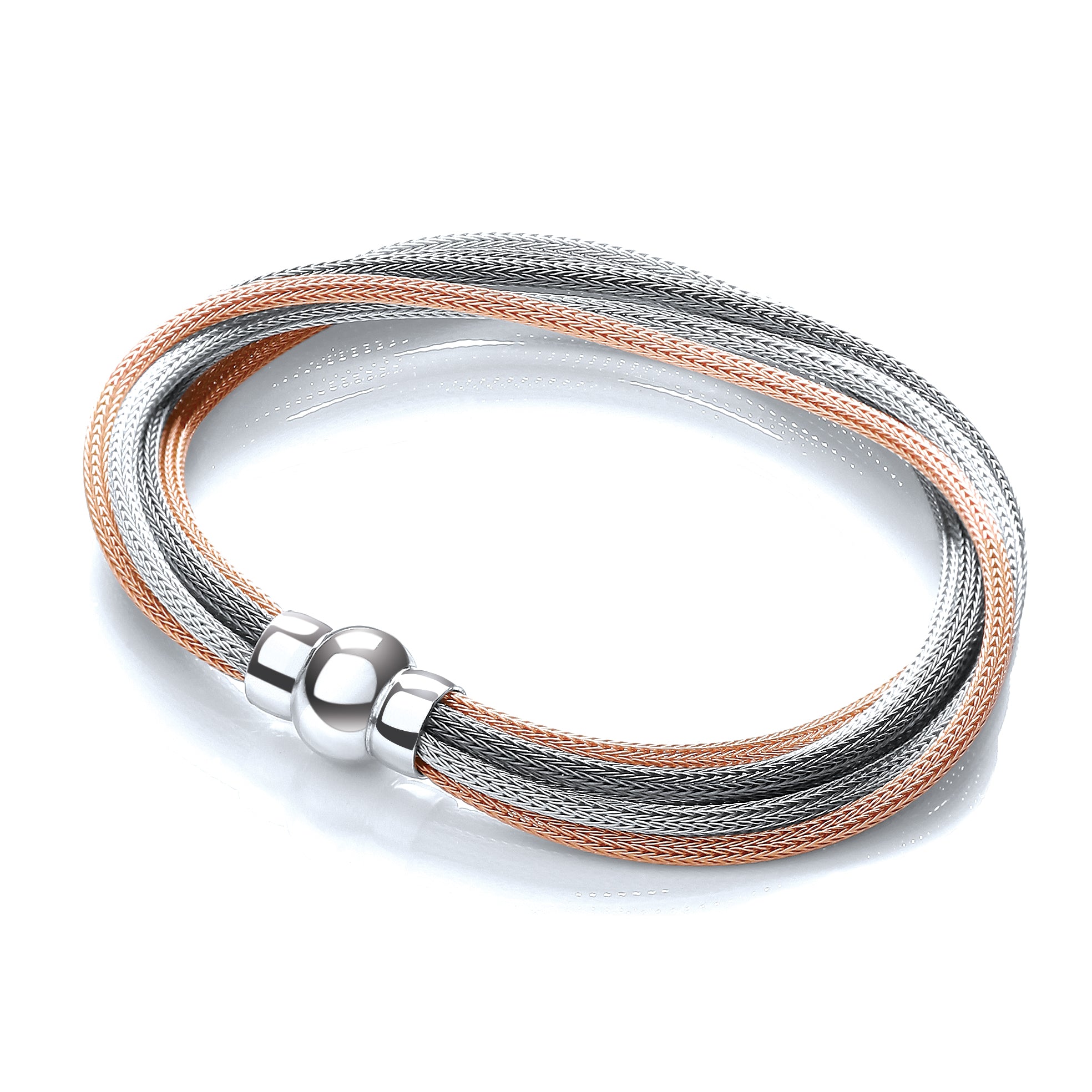 3 Tone Rose Silver and Ruthenium Mesh Bracelet